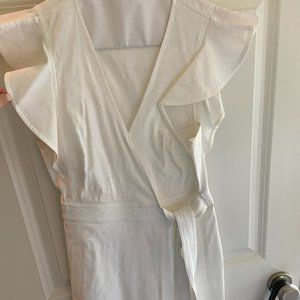 A.P.C. White Side-Tie Dress with Ruffle Sleeve 0